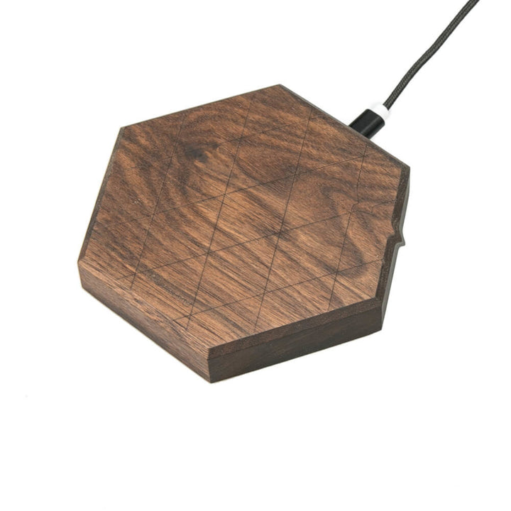 Hexagon Kabellose Qi Ladestation aus Holz max 15W Ladegerät Qi-Ladesystem Holzgehäuse Inklusive 1m USB-Kabel (Walnuss)