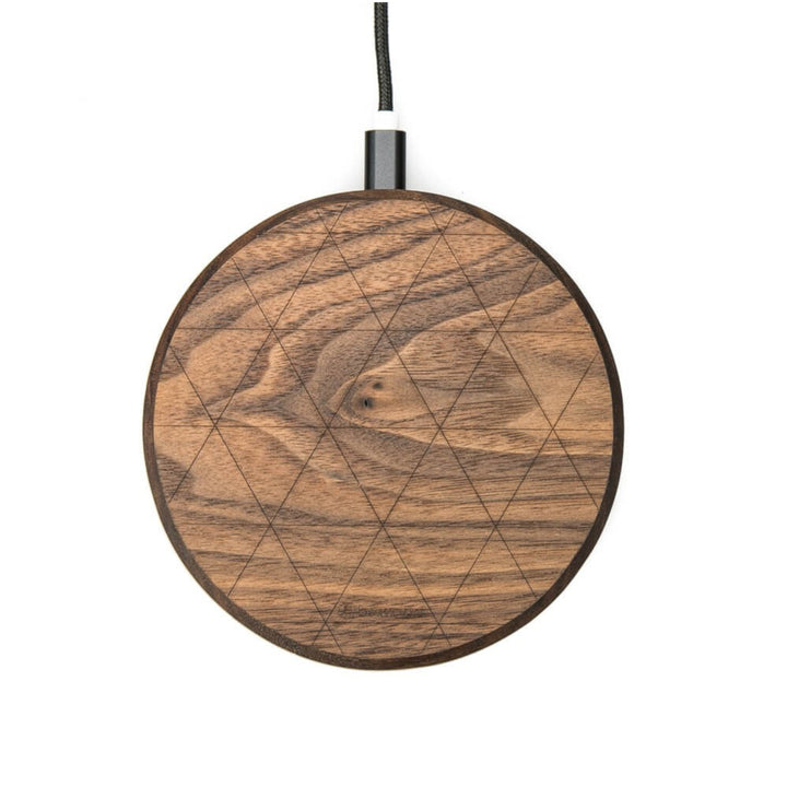 Circle Kabellose Qi Ladestation aus Holz max 15W Ladegerät Qi-Ladesystem Induktionsladegerät Holzgehäuse Inklusive 1m USB-Kabel (Walnuss)