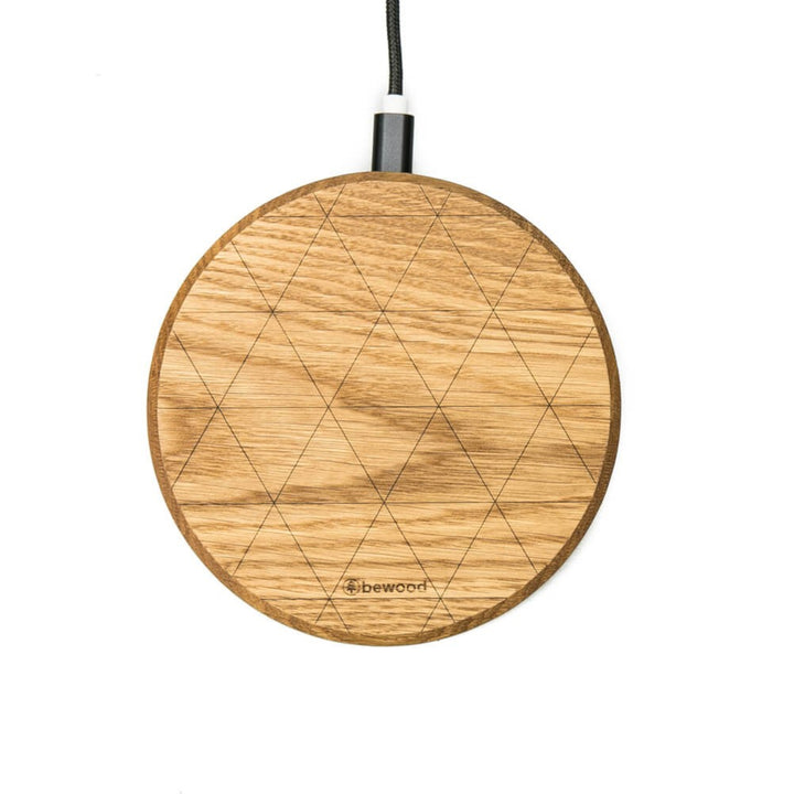 Circle Kabellose Qi Ladestation aus Holz max 15W Ladegerät Qi-Ladesystem Induktionsladegerät Holzgehäuse Inklusive 1m USB-Kabel (Eiche)