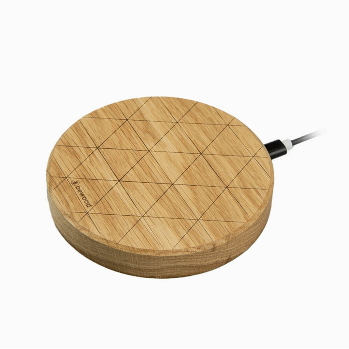 Circle Kabellose Qi Ladestation aus Holz max 15W Ladegerät Qi-Ladesystem Induktionsladegerät Holzgehäuse Inklusive 1m USB-Kabel (Eiche)