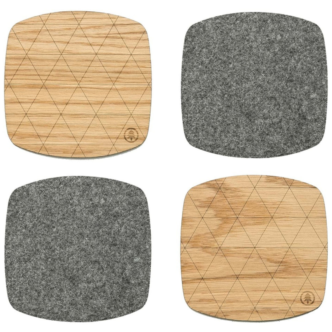 Untersetzer aus Holz 4-er Set Getränkeuntersetzer Tassenuntersetzer Tischuntersetzer Wiederverwendbar (Klein (10 cm x 10 cm), Eiche)