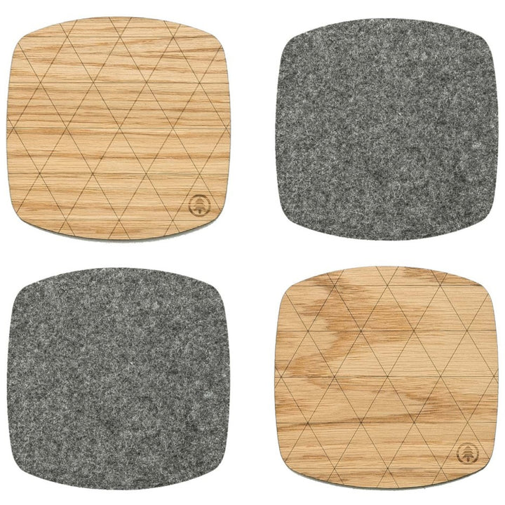 Untersetzer aus Holz 4-er Set Getränkeuntersetzer Tassenuntersetzer Tischuntersetzer Wiederverwendbar (Klein (10 cm x 10 cm), Eiche)