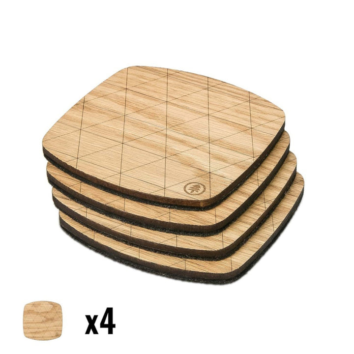 Untersetzer aus Holz 4-er Set Getränkeuntersetzer Tassenuntersetzer Tischuntersetzer Wiederverwendbar (Klein (10 cm x 10 cm), Eiche)