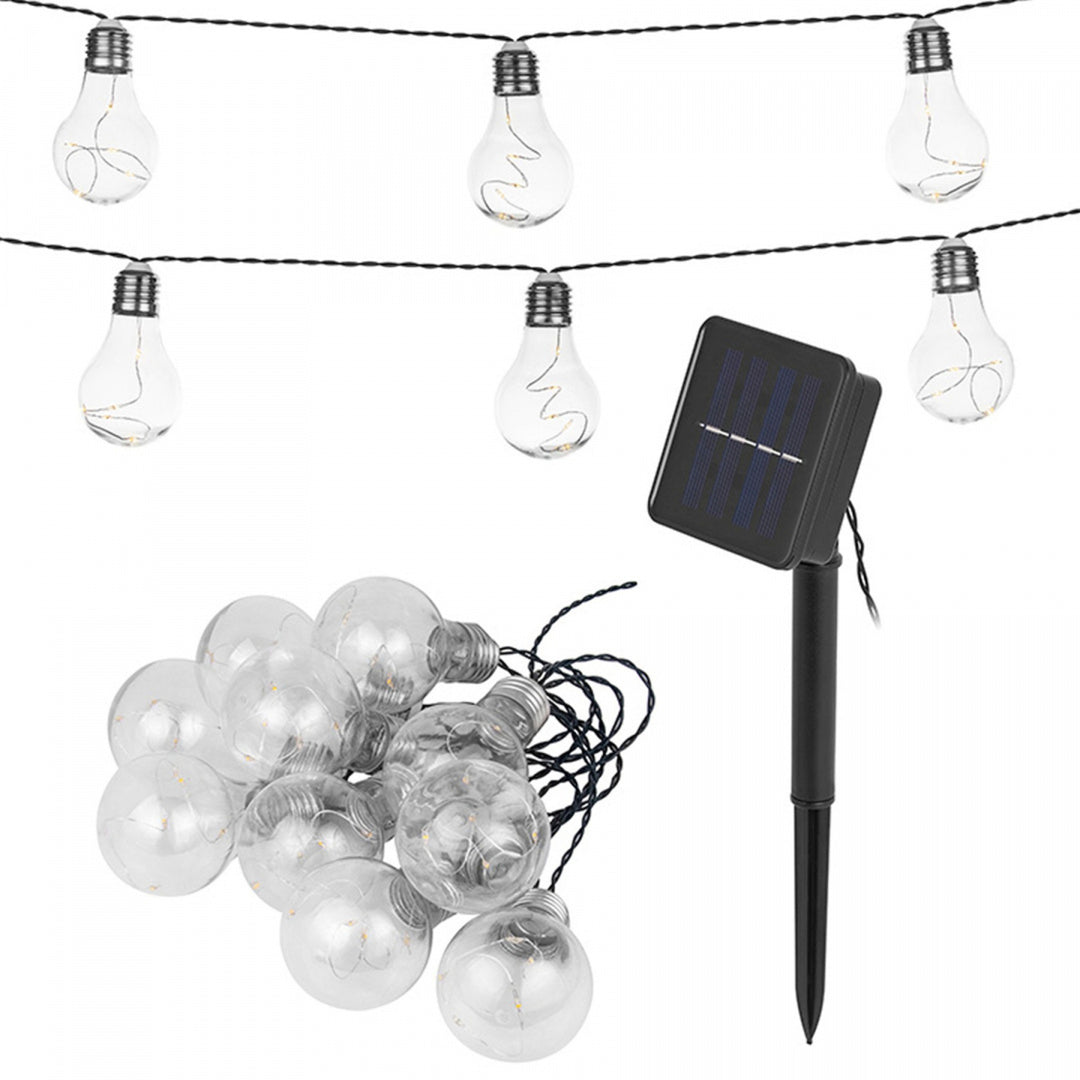 Solarbetriebene Lichterkette 50 LED 10x Glühbirnen Solar Solargirlande Lichterkette Außerlichterkette für Garten IP44 5m