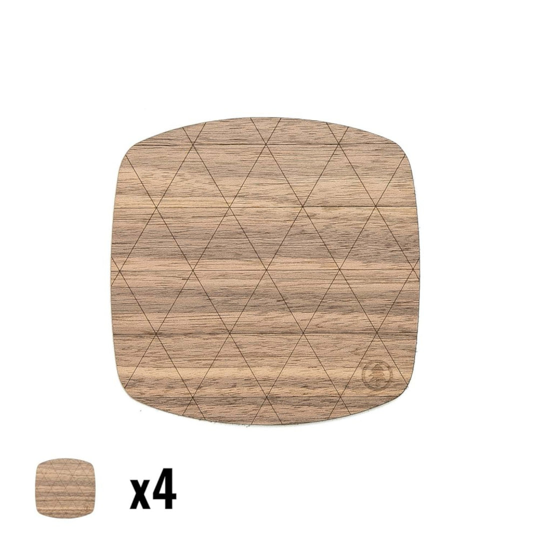 Untersetzer aus Holz 4-er Set Getränkeuntersetzer Tassenuntersetzer Tischuntersetzer Wiederverwendbar (Klein (10 cm x 10 cm), Amerikanischer Nussbaum)