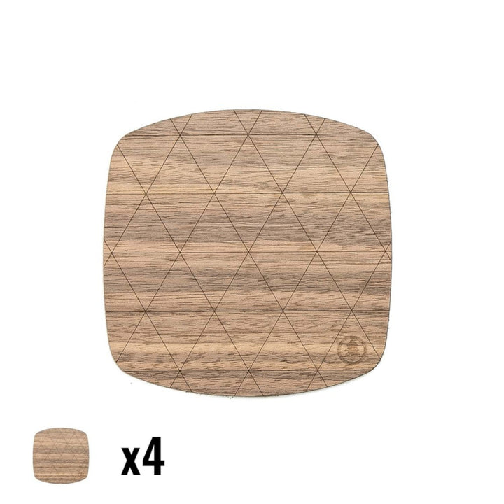 Untersetzer aus Holz 4-er Set Getränkeuntersetzer Tassenuntersetzer Tischuntersetzer Wiederverwendbar (Klein (10 cm x 10 cm), Amerikanischer Nussbaum)