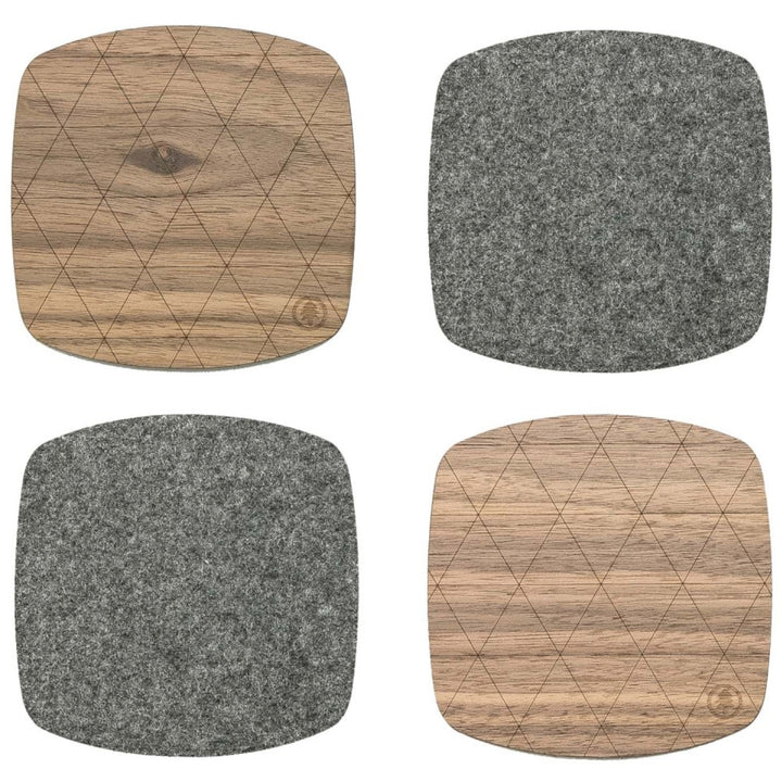Untersetzer aus Holz 4-er Set Getränkeuntersetzer Tassenuntersetzer Tischuntersetzer Wiederverwendbar (Klein (10 cm x 10 cm), Amerikanischer Nussbaum)