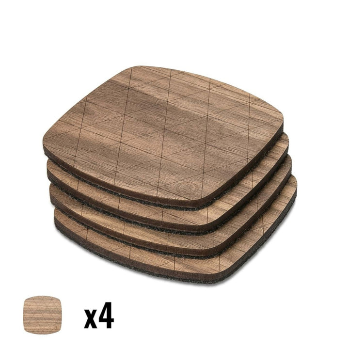 Untersetzer aus Holz 4-er Set Getränkeuntersetzer Tassenuntersetzer Tischuntersetzer Wiederverwendbar (Klein (10 cm x 10 cm), Amerikanischer Nussbaum)