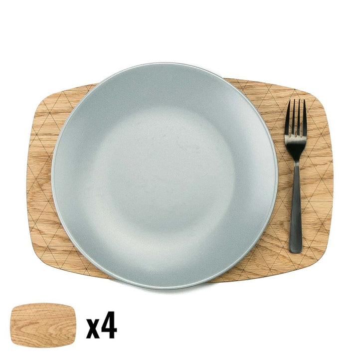 Untersetzer aus Holz 4-er Set Getränkeuntersetzer Tassenuntersetzer Tischuntersetzer Wiederverwendbar (28 cm x 19 cm /  Eiche)
