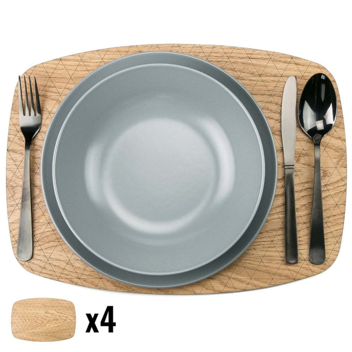 Untersetzer aus Holz 4-er Set Getränkeuntersetzer Tassenuntersetzer Tischuntersetzer Wiederverwendbar (Groß (38 cm x 28 cm), Eiche)