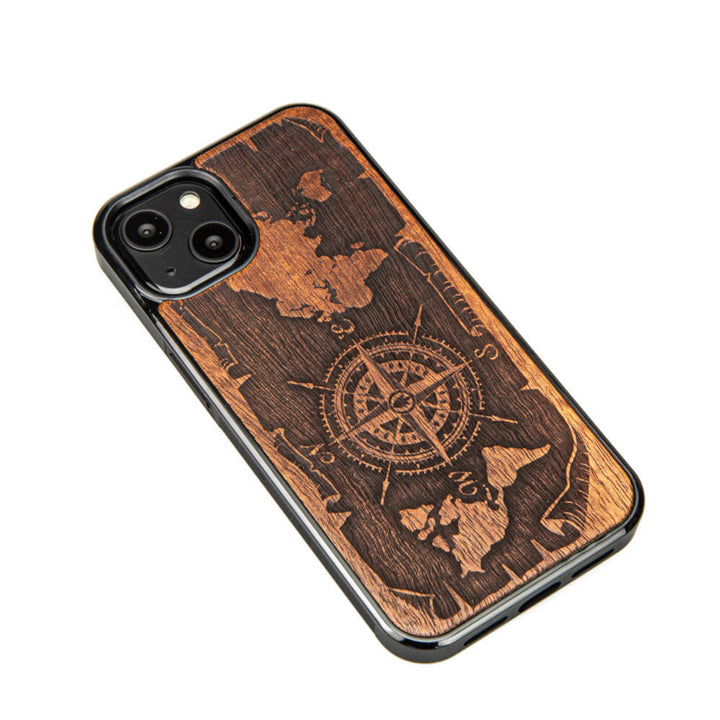 HOLZETUI IPHONE 13 WIND ROSE MERBAU HOHE QUALITÄT
