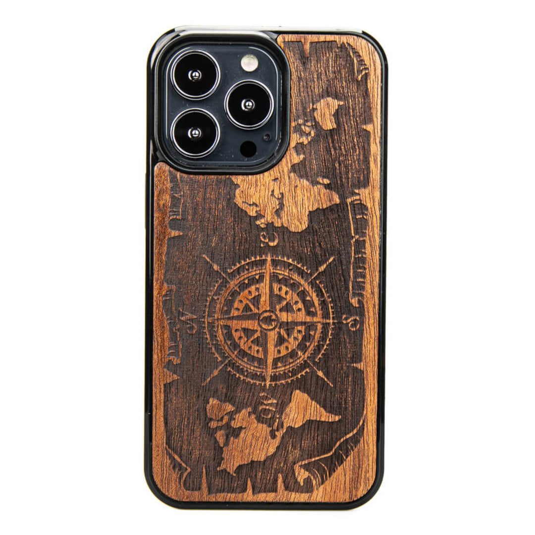 HOLZETUI IPHONE 13 PRO WINDROSE MERBAU HOHE QUALITÄT