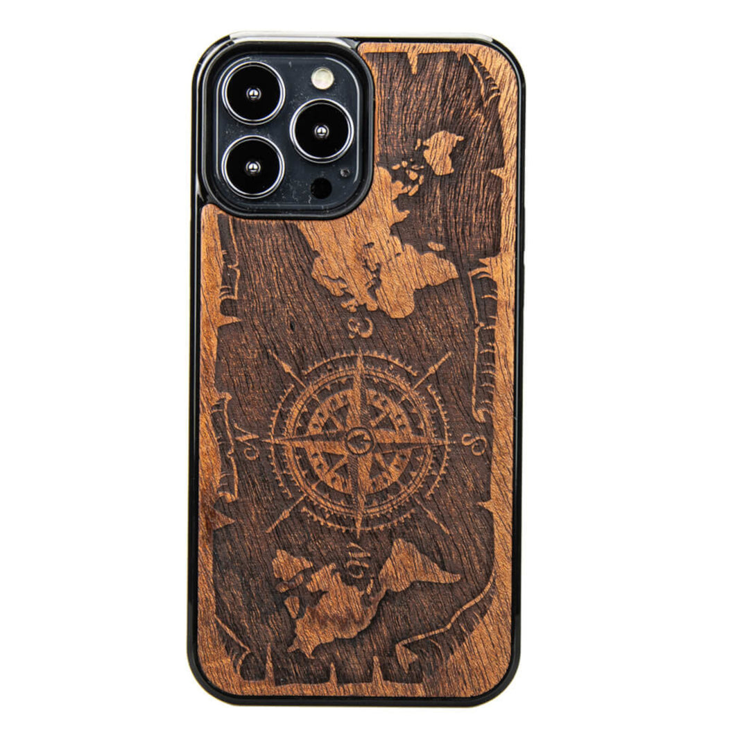 HOLZETUI IPHONE 13 PRO MAX WIND ROSE MERBAU HOHE QUALITÄT