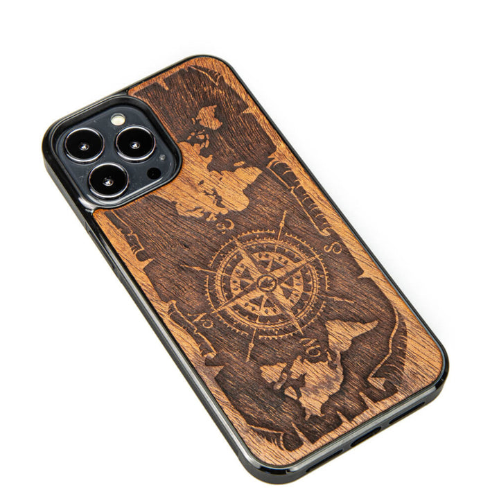 HOLZETUI IPHONE 13 PRO MAX WIND ROSE MERBAU HOHE QUALITÄT