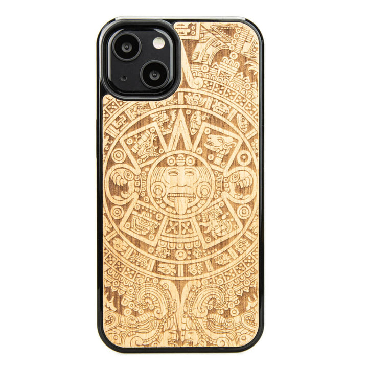HOLZETUI IPHONE 13 AZTEKISCHER KALENDER ANIEGRE HOHE QUALITÄT