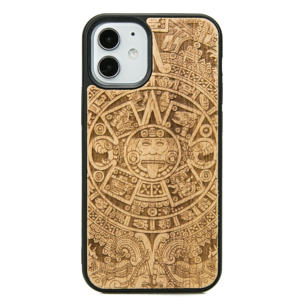 Bewood Handytasche Holzetui Kompatibel mit iPhone 12 Mini Schutzhülle Hergestellt aus Naturholz Präzisionsarbeit (Aztekenkalender / Aniegre)