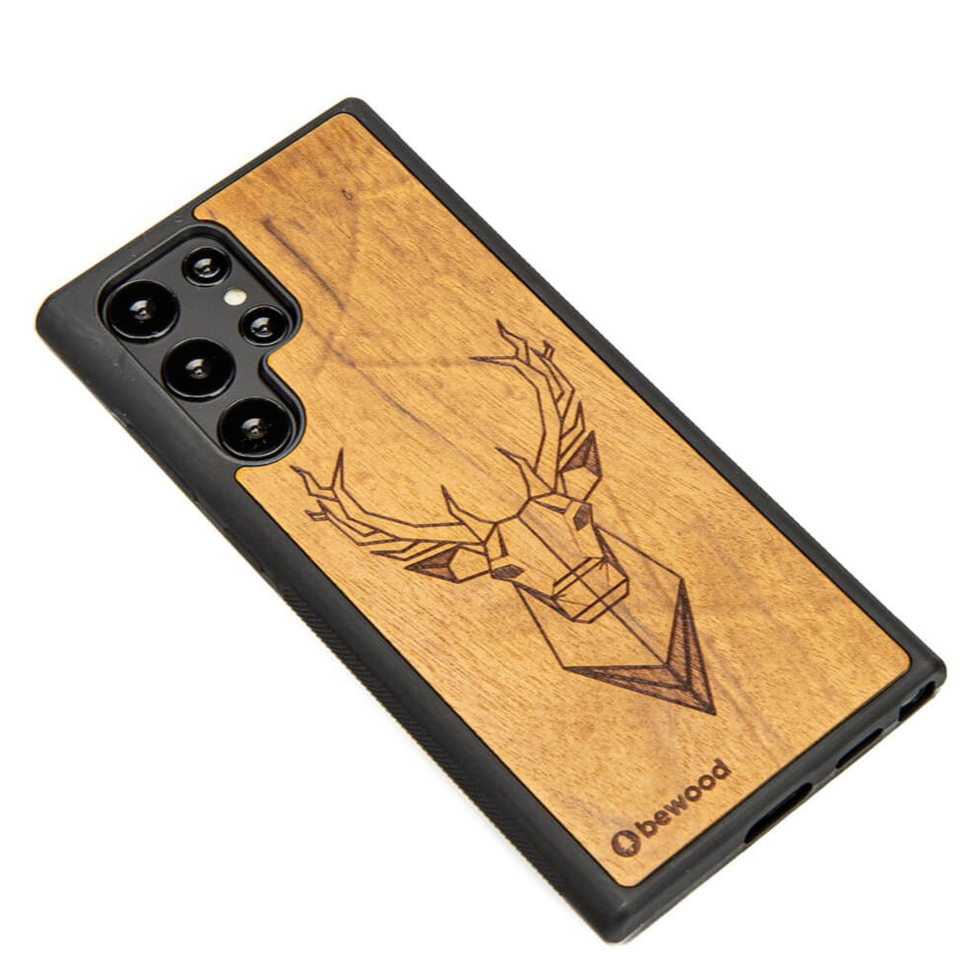 Bewood Handyhülle Holzetui Kompatibel mit Samsung Galaxy S22 Ultra Schutzhülle Hergestellt aus Naturholz Handwerkliche Präzision (Hirsch/Imbuia)