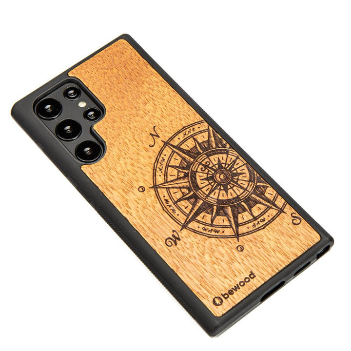 Bewood Handyhülle Holzetui Kompatibel mit Samsung Galaxy S22 Ultra Schutzhülle Hergestellt aus Naturholz Handwerkliche Präzision (Traveler/Merbau)