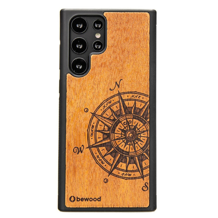 Bewood Handyhülle Holzetui Kompatibel mit Samsung Galaxy S22 Ultra Schutzhülle Hergestellt aus Naturholz Handwerkliche Präzision (Traveler/Merbau)