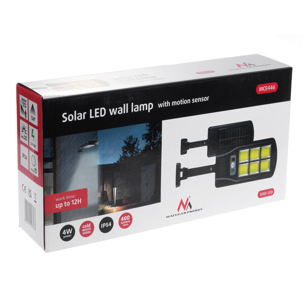 Maclean MCE446 Solar Straßenlampe mit Bewegungs- und Dämmerungssensor IP54 4W 400 Lumen 6500K  Fernbedienung Solarlampe  Außenwandleuchte Außenbeleuchtung Straßenlaterne 3 Beleuchtungsmodi