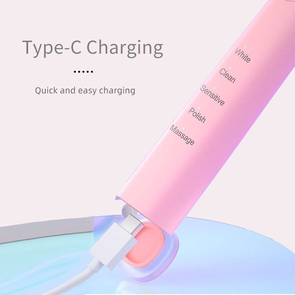 Schallzahnbürste 40.000 Schall Zahnbürste Smart Schall-Zahnbürste 5 Modi 700mAh Li-ion Seago SG-2303 Rosa