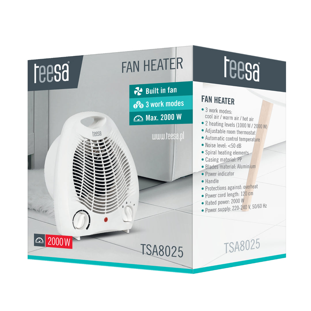 Thermoelektrischer Ventilator 2000W Teesa TSA8025 3 Betriebsarten, einstellbarer Thermostat