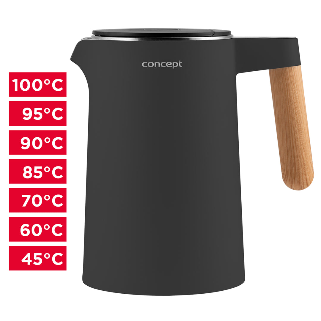 Wasserkessel Wasserkocher mit Temperaturregelung 1,5L KEEP WARM-Funktion Wasserstandanzeige 360° Drehbare Basis 2200W Anthrazit