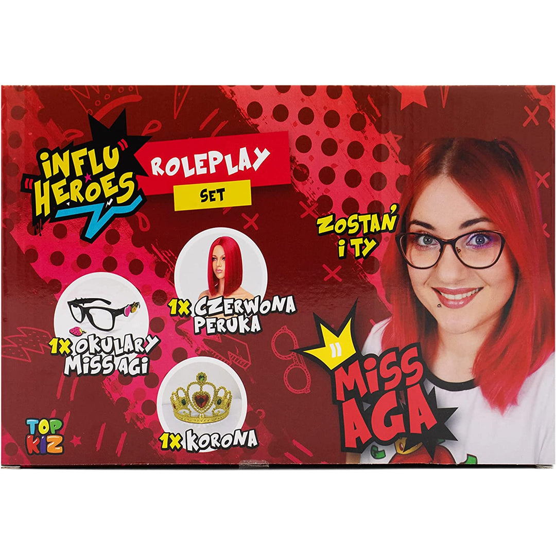 Influ Heroes Miss Aga Anziehsets Perücke, Krone, Brille