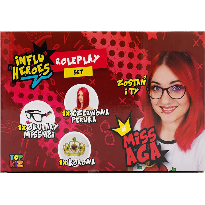 Influ Heroes Miss Aga Anziehsets Perücke, Krone, Brille