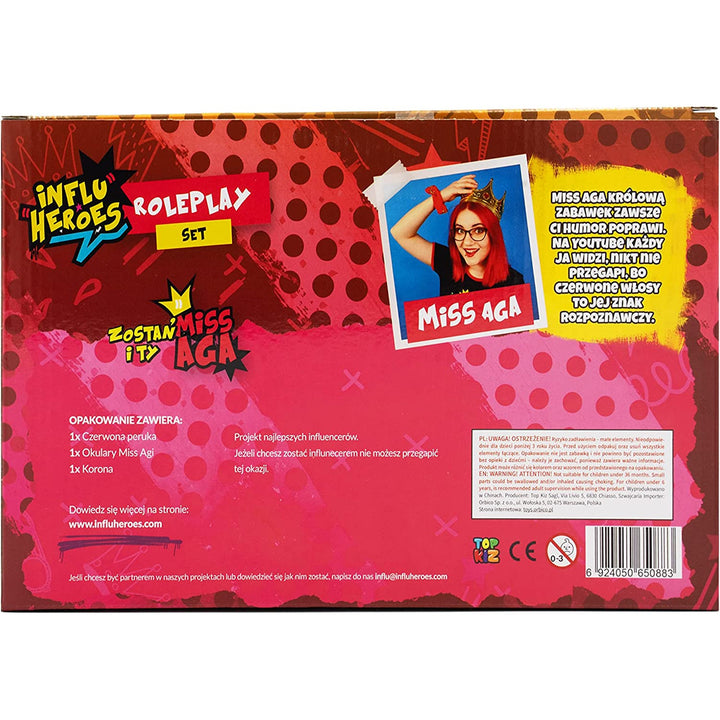 Influ Heroes Miss Aga Anziehsets Perücke, Krone, Brille