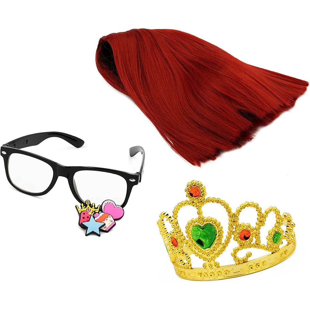 Influ Heroes Miss Aga Anziehsets Perücke, Krone, Brille