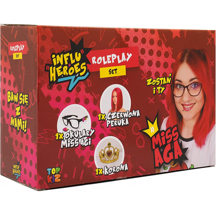 Influ Heroes Miss Aga Anziehsets Perücke, Krone, Brille
