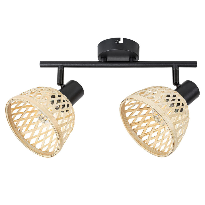 Rattan-Lampe,ind.spot.E14 2xMAX15W,schwarz - Wandleuchte