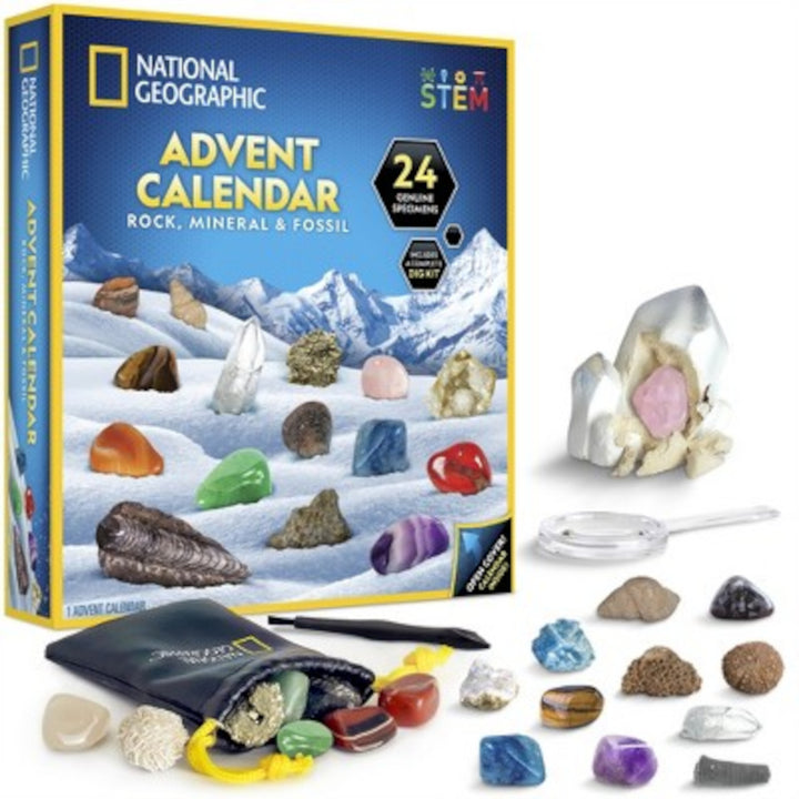Adventskalender mit Gesteinen, Mineralien und Fossilien National Geographic