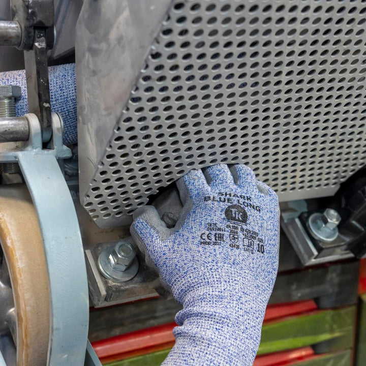 TK Shark Blue Long Arbeitshandschuhe Montagehandschuhe mit Polyurethan-Beschichtung Reißfest Schnittschutzhandschuhe Extra Lange Stulpe Größe: 10 1x Paar