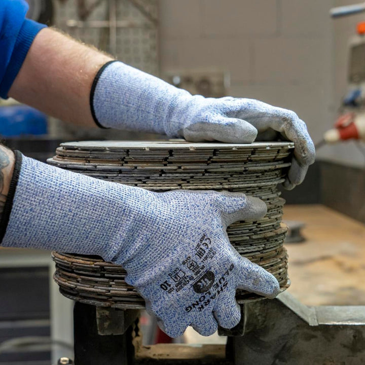 TK Shark Blue Long Arbeitshandschuhe Montagehandschuhe mit Polyurethan-Beschichtung Reißfest Schnittschutzhandschuhe Extra Lange Stulpe Größe: 11 1x Paar