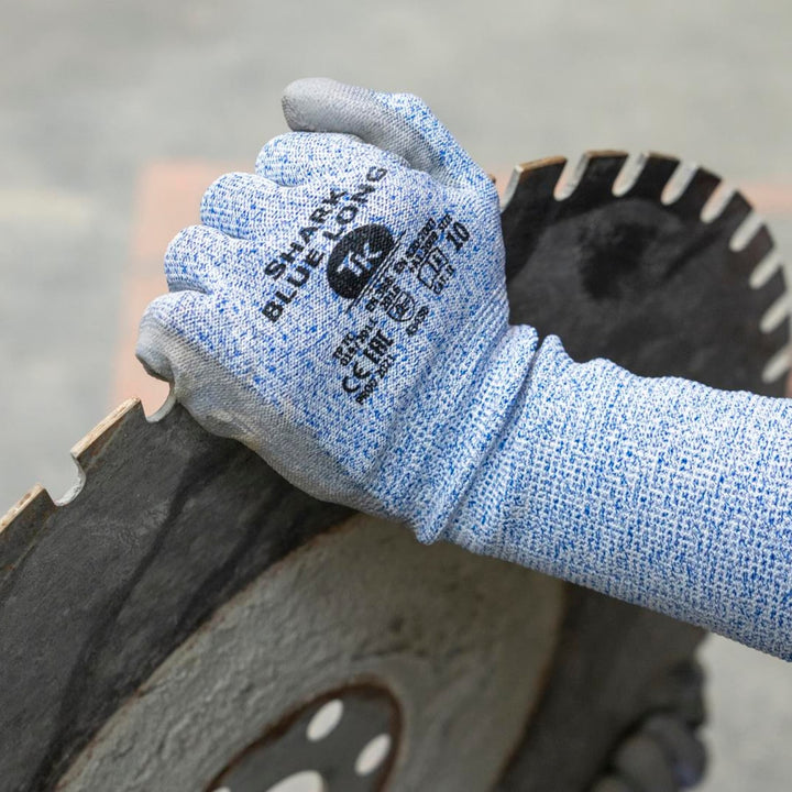 TK Shark Blue Long Arbeitshandschuhe Montagehandschuhe mit Polyurethan-Beschichtung Reißfest Schnittschutzhandschuhe Extra Lange Stulpe Größe: 11 1x Paar