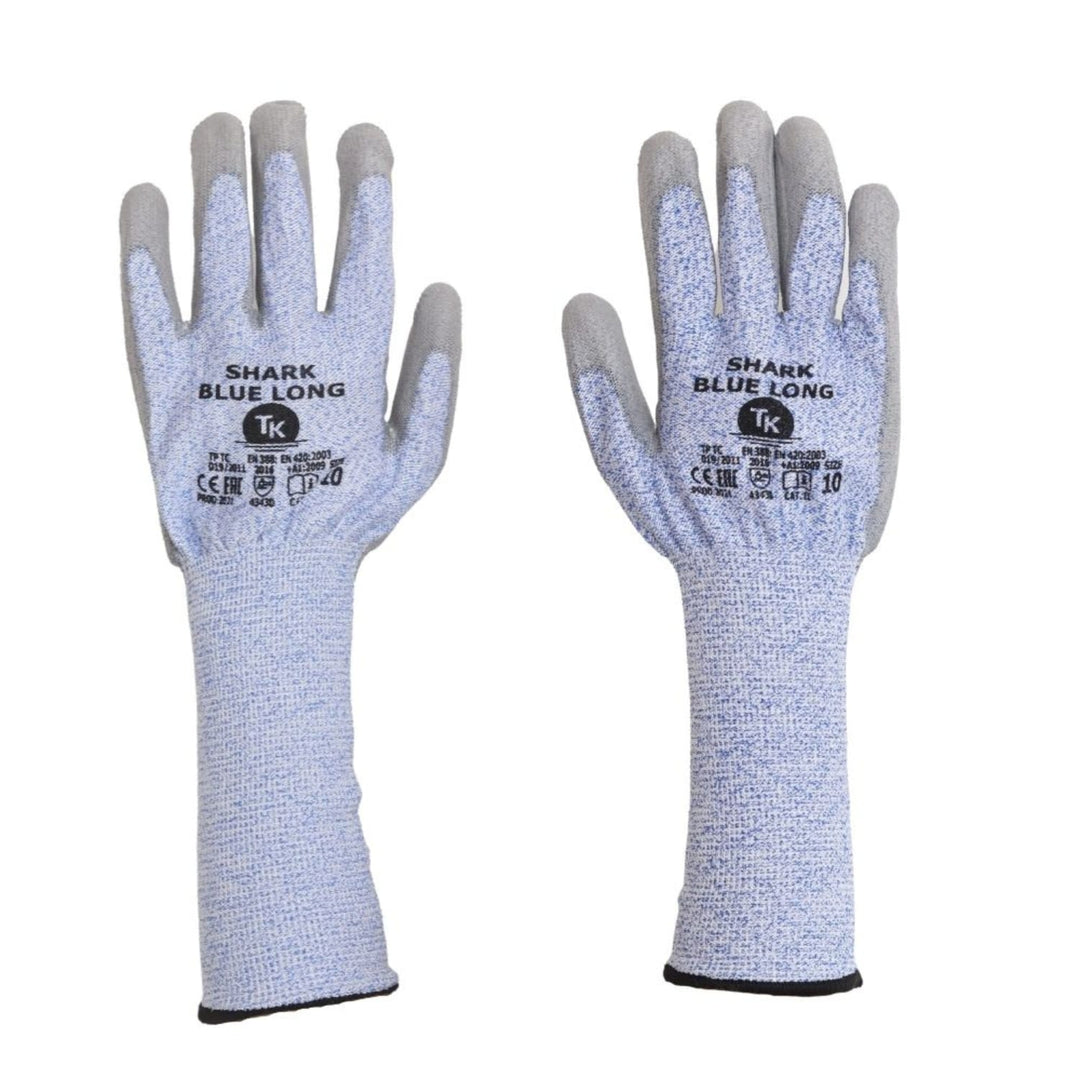 Shark Blue Long Arbeitshandschuhe Montagehandschuhe mit Polyurethan-Beschichtung Reißfest Schnittschutzhandschuhe Extra Lange Stulpe 3x Paar  Größe:6