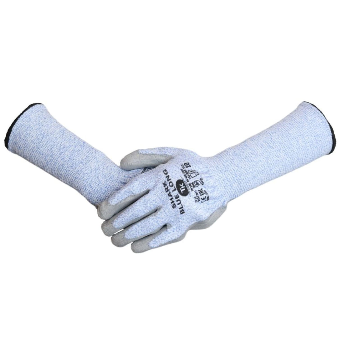 Shark Blue Long Arbeitshandschuhe Montagehandschuhe mit Polyurethan-Beschichtung Reißfest Schnittschutzhandschuhe Extra Lange Stulpe 3x Paar  Größe:6