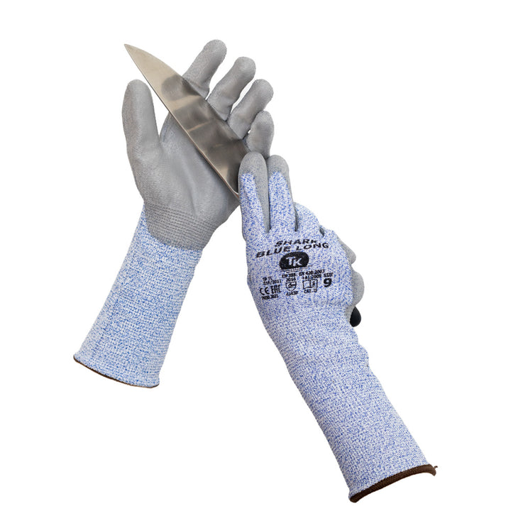 Shark Blue Long Arbeitshandschuhe Montagehandschuhe mit Polyurethan-Beschichtung Reißfest Schnittschutzhandschuhe Extra Lange Stulpe 3x Paar  Größe:11