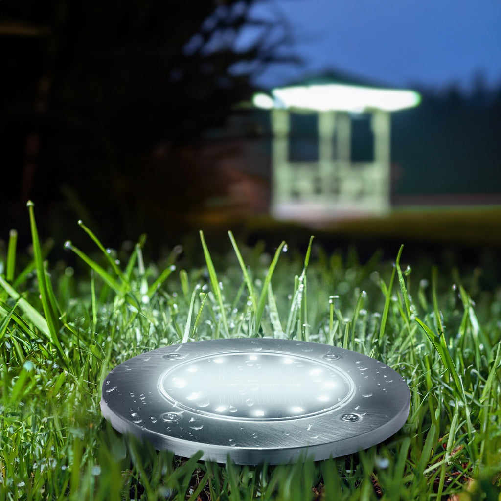 Maclean MCE318 LED Solar Bodenleuchten mit Erdspieß 12 LED SMD Neutralweiß 4000K 0,7W Solarlampe für Außen Wegeleuchte Gartenleuchten IP44 (1x Stück)