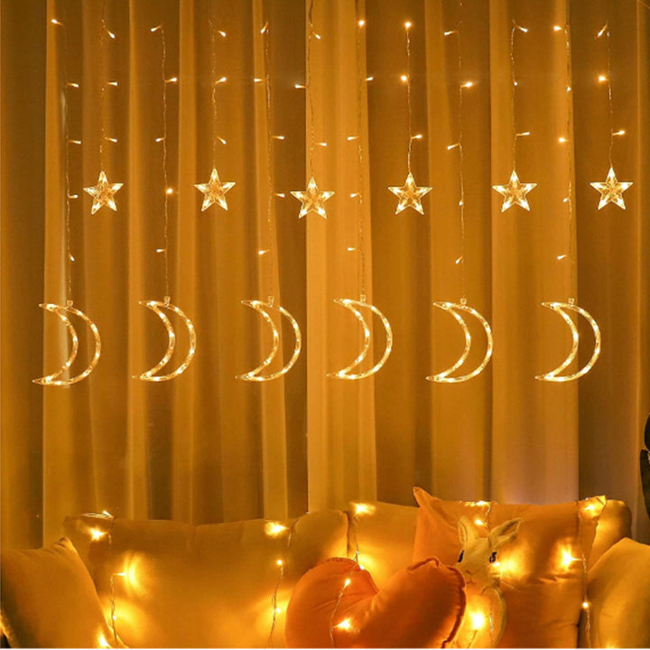 Weihnachtsbeleuchtung Sterne und Monde Lichtervorhang Beleuchtung Lichterkette Innenbeleuchtung 8 Lichtmodi 138 LED Warmweiß