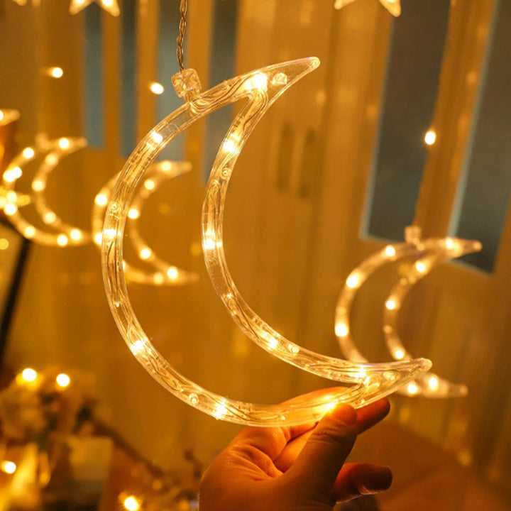 Weihnachtsbeleuchtung Sterne und Monde Lichtervorhang Beleuchtung Lichterkette Innenbeleuchtung 8 Lichtmodi 138 LED Warmweiß