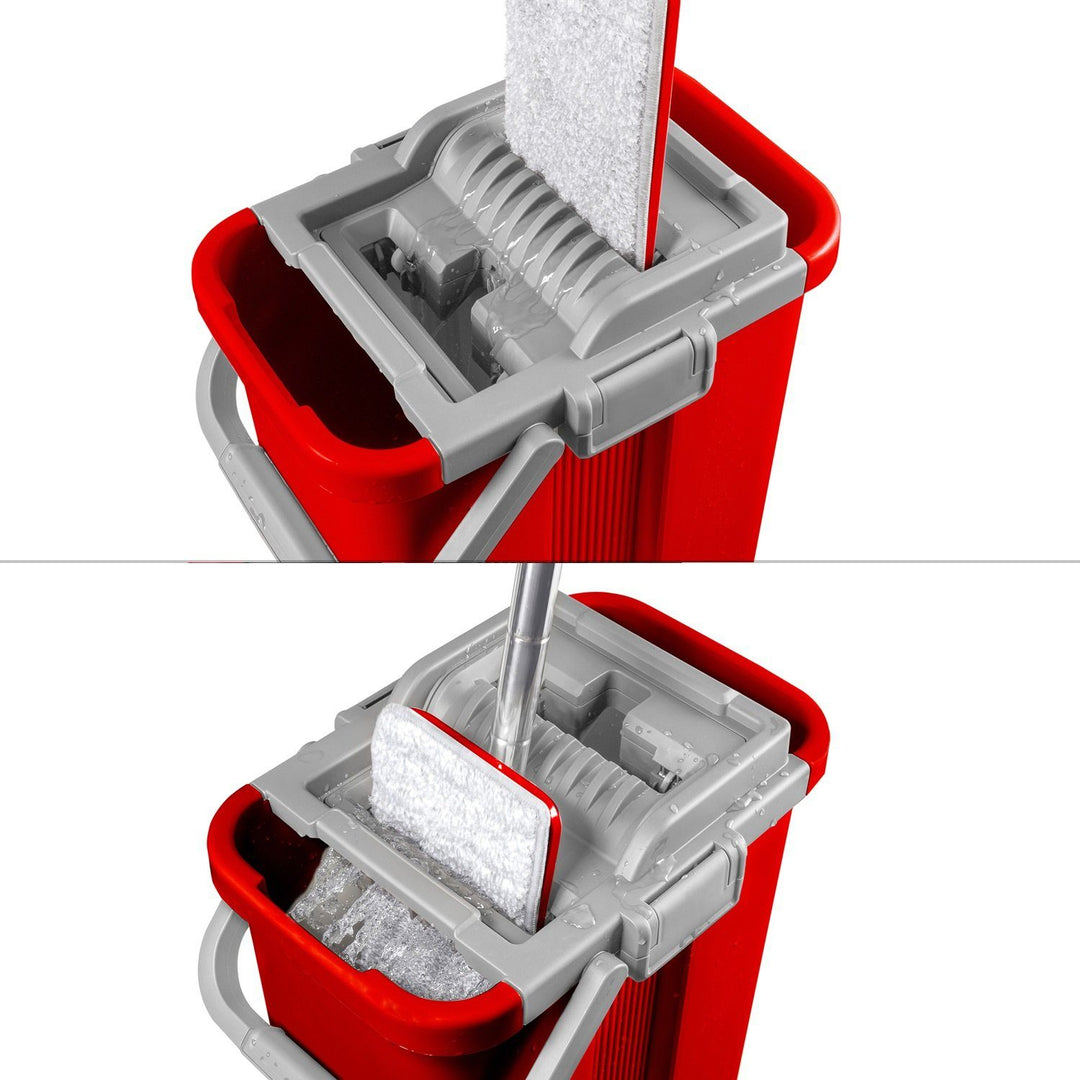 Saker Plus Flachmopp Set - Mit Eimer & 4 Mikrofaser-Pads