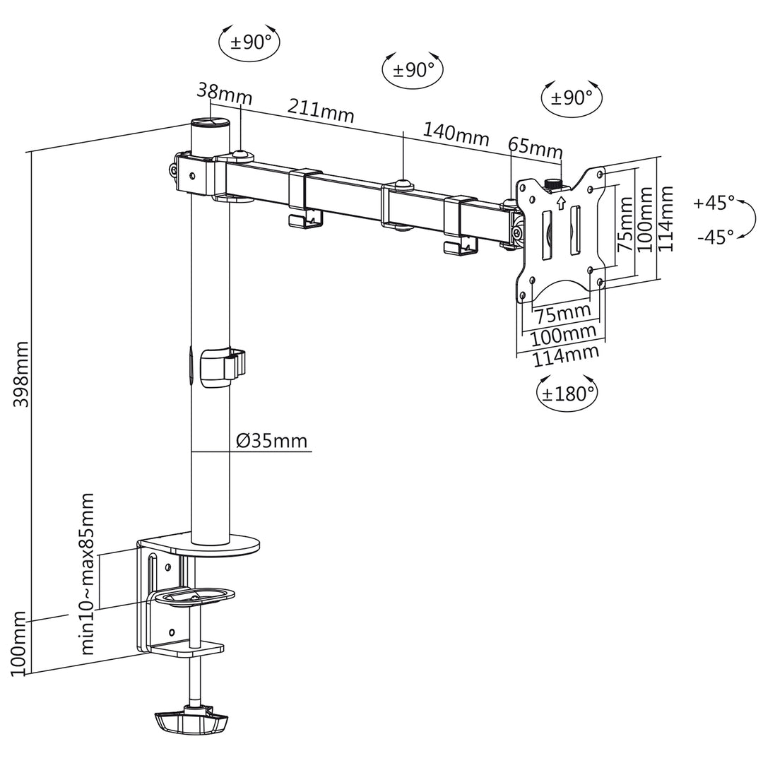 Maclean MC-883+MC-764 Laptop Halterung Kompatibiel mit Laptops/Notebooks von 23 bis 42 cm Tischhalterung Schwenkbar Neigbar Höhenverstellbar Doppelarm Maximale Belastung: 4,5 kg