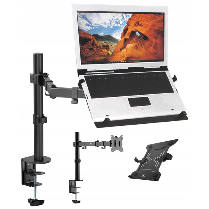 Maclean MC-883+MC-764 Laptop Halterung Kompatibiel mit Laptops/Notebooks von 23 bis 42 cm Tischhalterung Schwenkbar Neigbar Höhenverstellbar Doppelarm Maximale Belastung: 4,5 kg