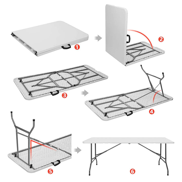 Green Blue GB370 Multifunktionaler Klapptisch + 4x Klappstühle Set für 4 Personen Falttisch Camping Tisch Campingtisch Gartentisch Buffettisch mit Traggriff 180x75x74cm