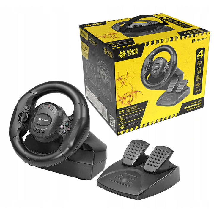 Rayder 4 in 1 Lenkrad für PC/PS3/PS4/Xone 2-Pedalset Gas Bremspedale 180-Grad-Rotationswinkel Racing Wheel