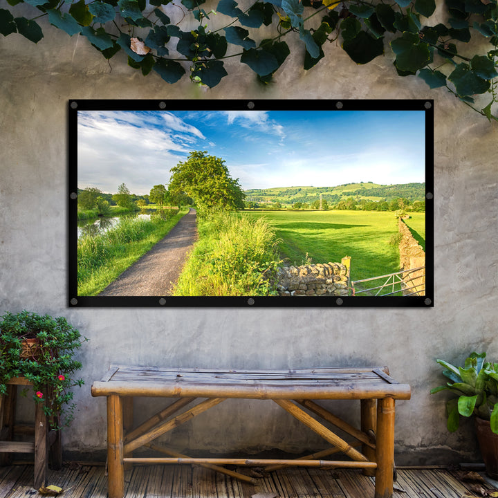 Maclean MC-980 84", 186x100cm Projektor-Leinwand Faltbarer Bildschirm Projektionswand mit Haken Betrachtungswinkel: 179° Tragbar Faltbar Spannhaken Beamerleinwand Präsentationswand 25 mm Rand 16:9