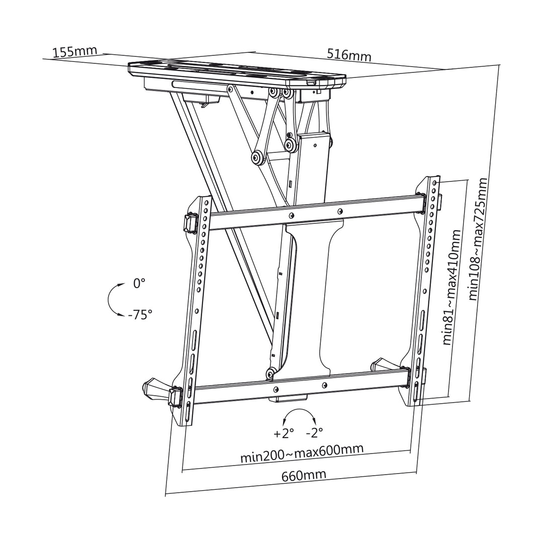 Maclean elektrische Deckenhalterung für TV, TUYA-Unterstützung, max VESA 600x400, für schräge Wände, Fernbedienung, 32"-70", 35kg, MC-880T